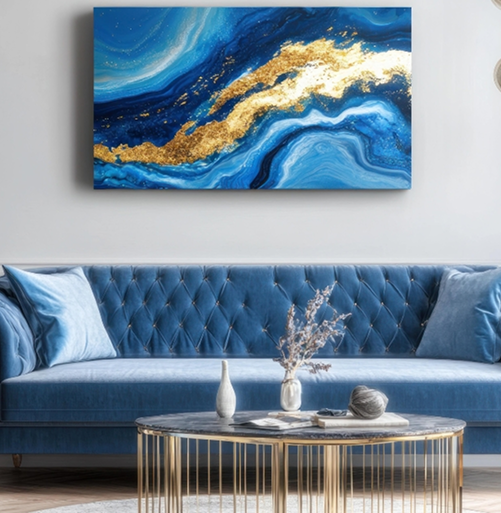 Blue Gold Marble Canvas details-Krystovallia
